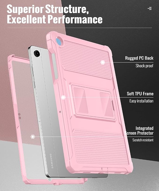 MoKo Shockproof Case Fit Samsung Galaxy Tab A11+ Plus/ A9+ 11 Inch | Full Body Rugged Stand Back Cover with Built-in Screen Protector for Galaxy Tab A11+/ A9+ Tablet Light Gray