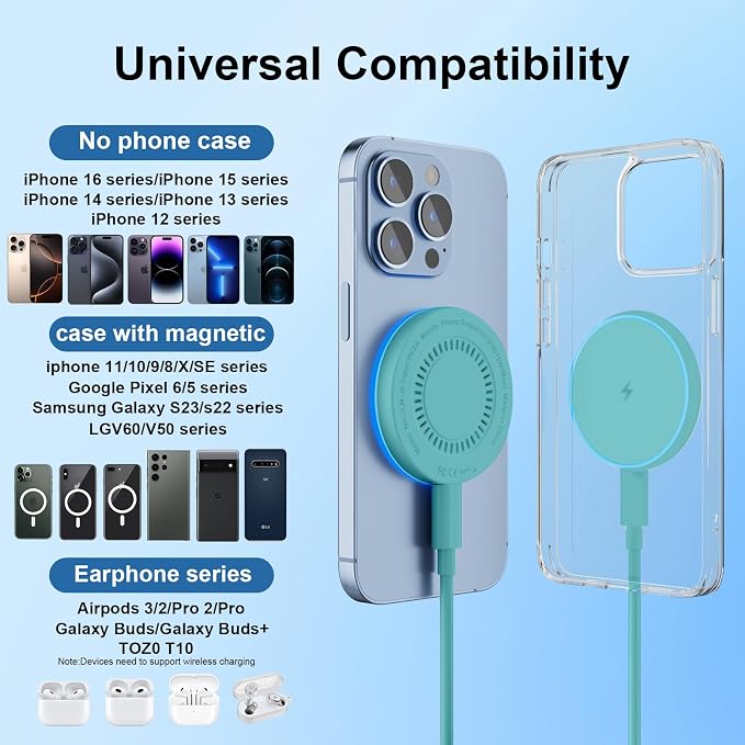 MagSafe Charger 2 Pack 15W Magnetic Wireless Charger Fast Charging Pad Compatible with iPhone 17/16/15/14/13/12 Series &amp AirPods 4/3/2/Pro Magnetic MagSafe Charging Pad with Dual Ports-Light Green