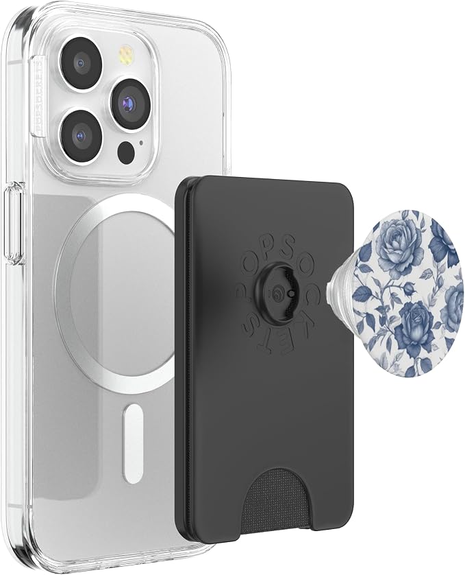 Blue &amp White Rose Floral PopSockets Adhesive PopGrip