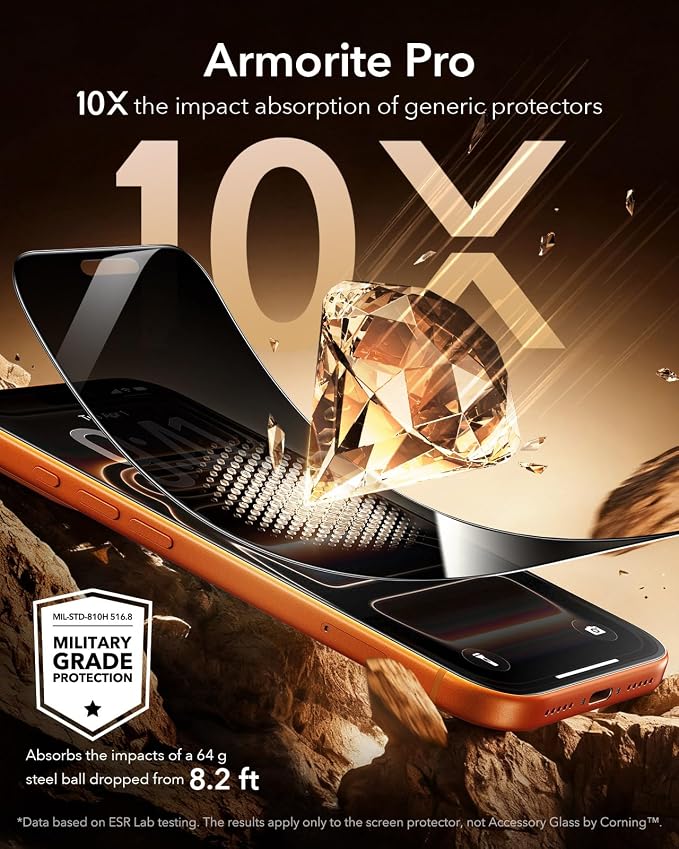 ESR 3 Pack for iPhone 16 Pro Max Privacy Screen Protector Armorite Pro | Accessory Glass by Corning™ 10X Impact Absorption Anti-Spy Full-Coverage Protection UltraFit Tray Bubble-Free