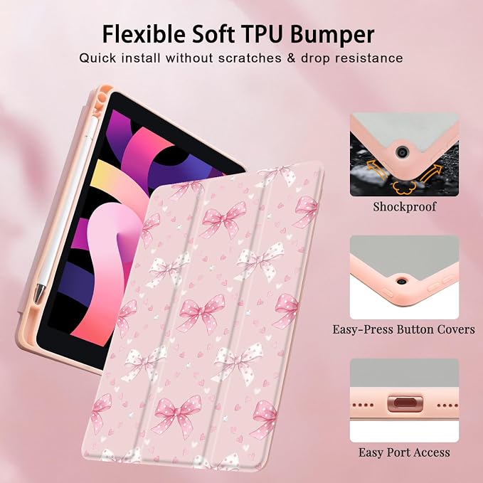Joyland Brown Leopard Floral for iPad 6th/5th Generation 9.7 Inch 2018/2017Air 2/Air 1 CaseBuilt-in Pencil Holder with Shockproof Cover Transparent Back Shell Auto Wake/SleepBlack