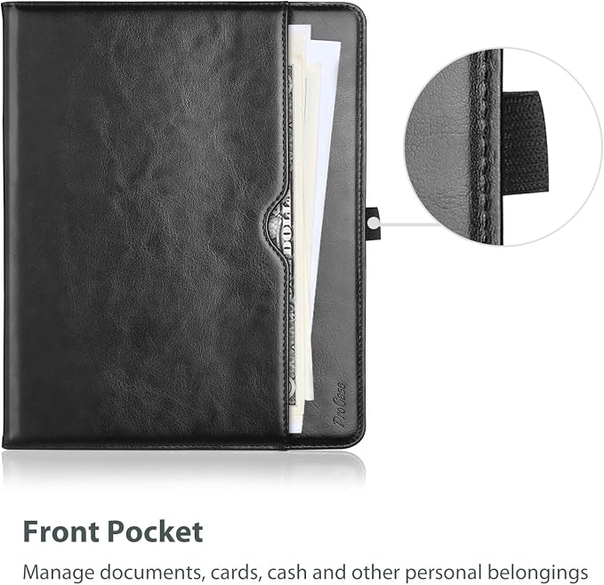 ProCase Leather Case for iPad Pro 13 Inch 2025 M5 and 2024 M4 - Black | PU Leather Folio With Pencil Holder Hand Strap Front Pocket and Multi-Angle Stand for Business and Travel