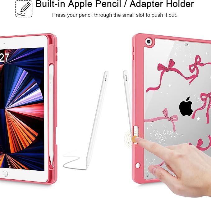 Tuiklol for iPad 10.2 inch 9th / 8th / 7th Gen 2021 2020 2019 Release Case | Built in Pencil Holder - TPU Protection Trifold Stand Stand Clear Back Tablet Cover With Auto Wake/Sleep Blue berries