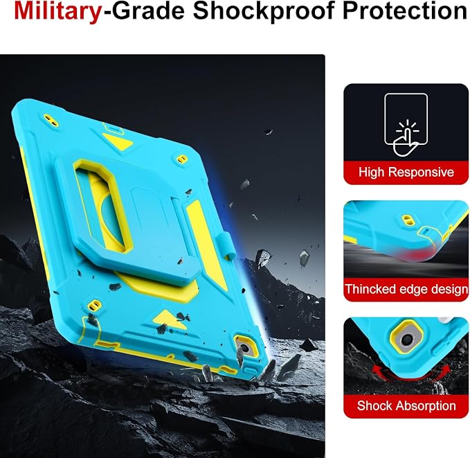 Case for iPad 9th Generation (2021) /iPad 8th Gen (2020)/iPad 7th Gen (2019) Military Grade Shockproof iPad Case Built-in 360°Rotating Stand/Pen Slot/Shoulder Strap for iPad 10.2 (Black)