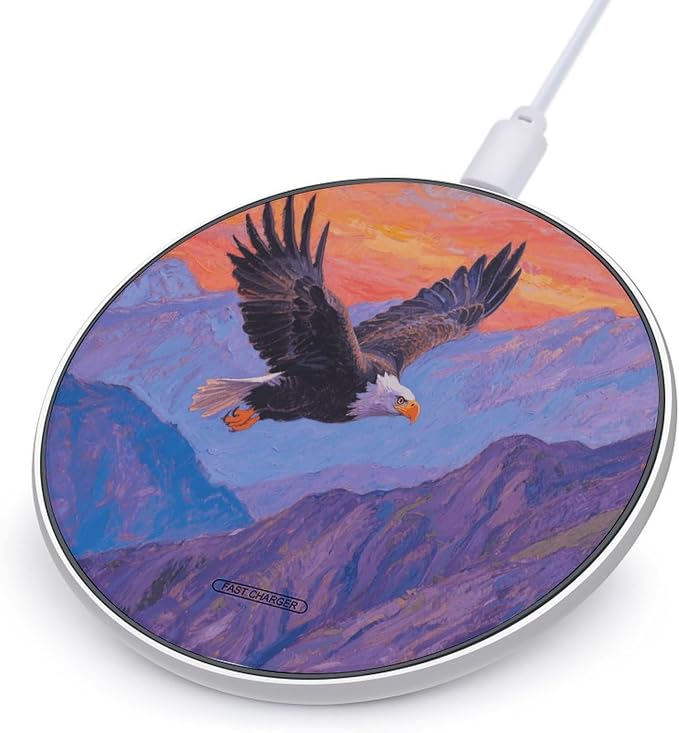 Eagle Mountain Pattern Wireless Charger with Aluminum Alloy Frame Qi Certified Fast Wireless Charging Pad 10W Charging Station Portable Phone Charger for All Wireless Charging Phone