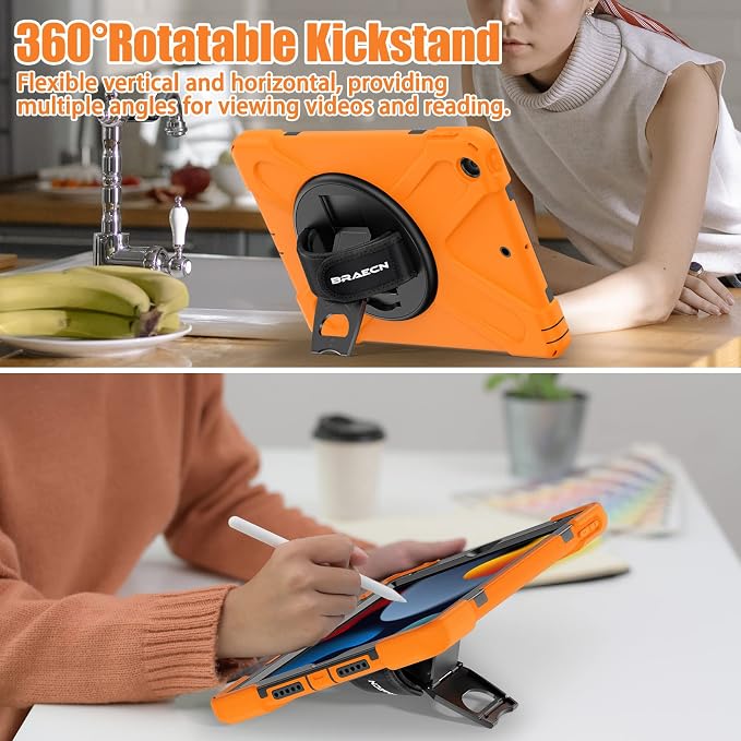 BRAECNstock Shockproof Case for iPad 9th/8th/7th Gen 10.2 Blue | All-in-1 Case Hand Strap &amp Stand Shoulder Straps Pencil Holder Screen Protector – For Office Commute &amp Presentation