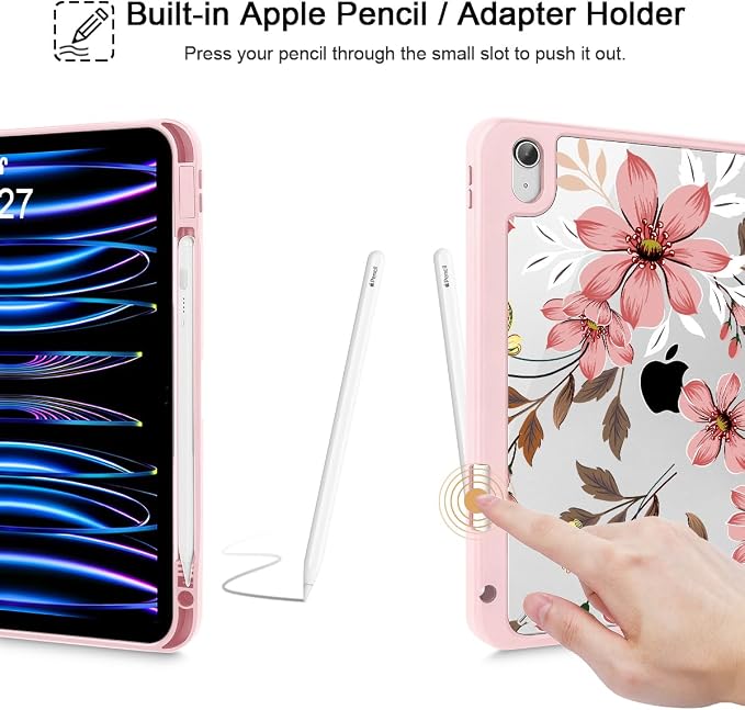 Mektron Case for 2026 iPad Air 11 inch M4 8th (M3 2025 7th /M2 2024 6th) Compatible with iPad Air 10.9 (2022 5th Gen /2020 4th Gen) Shockproof Clear Shell Blue Bows &amp Flowers