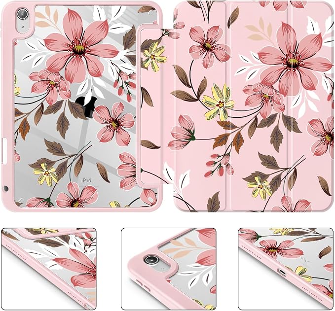 Mektron Case for 2026 iPad Air 11 inch M4 8th (M3 2025 7th /M2 2024 6th) Compatible with iPad Air 10.9 (2022 5th Gen /2020 4th Gen) Shockproof Clear Shell Blue Bows &amp Flowers