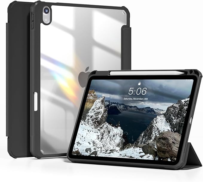 Detachable Case for iPad A16 11th Gen 11/10th Gen 10.9 Black | Slim Transparent Shell Back Soft Shockproof TPU Frame Without Pencil Holder Auto Sleep/Wake