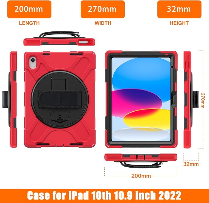 ZenRich Shockproof Case for iPad (A16) 11th/10th Generation Black | Pencil Holder 360° Rotating Kickstand Hand Strap Adjustable Carrying Strap Heavy Duty Rugged
