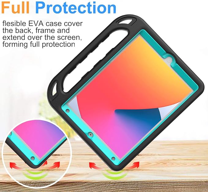 BMOUO Kids Case for iPad 9th/8th/7th Generation (iPad 10.2 Inch 2021/2020/2019) with Built-in Screen Protector Durable Shockproof Handle Stand iPad 9th 8th 7th Generation Case for Kids Black
