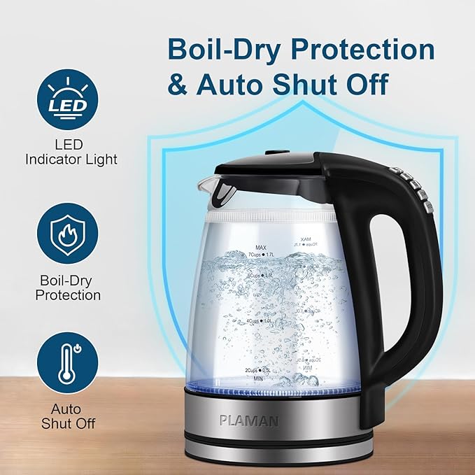 Plaman Cool Touch Electric Kettle with 6 Temp Presets for Tea/Coffee