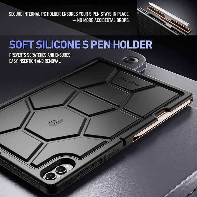 Poetic TurtleSkin Case for Samsung Galaxy Tab S10 FE Plus (2025 Release) 13.1 inch Case with S Pen Holder Heavy Duty Shockproof Kids Friendly Protective Silicone Cover Black