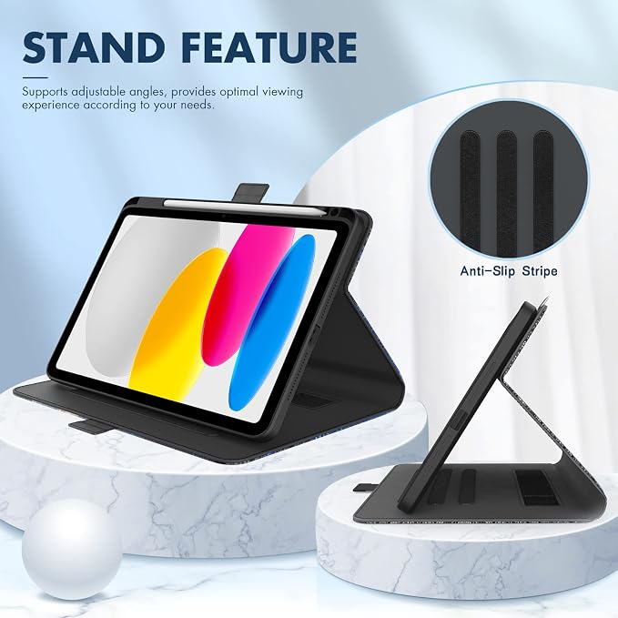 Dteck for iPad A16/10th Generation 10.9 Inch 2022 Case with Pencil HolderPremium PU Leather Folio Multiple Viewing Angles Stand Cover Auto Wake/Sleep Protective Tablet Cases for Women MenBookshelf