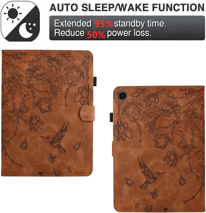 Kindle Fire Max 11 Case 13th Generation 2023 Release Fire Max 11 Tablet Case Embossed Suede Leather Folio Stand Cover with Auto Wake/Sleep &amp Card Slot &amp Pen Holder Brown Bird Flower Embossi