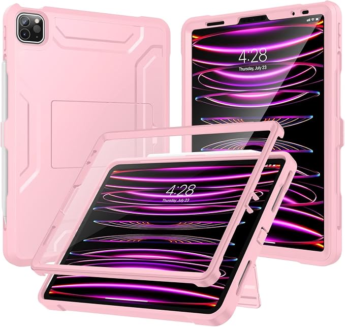 Soke Case for iPad Pro 11 Inch 2022/2021/2020/2018/iPad Air 5th/4th GenerationBuilt-in Screen Protector - Support 2nd Apple Pencil Charging - Heavy Duty Rugged Protective Kickstand Case - Black