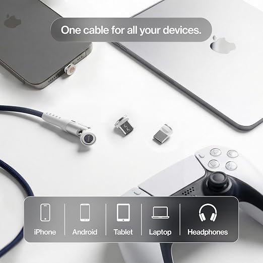 Statik 360 Pro Magnetic Charging Cable - Type C Charger Fast Charging 3 in 1 USB C to USB C Cable Micro USB &amp iProduct Tips USB A Adapter Fits All Devices - 100W Fast Charger Black 10FT/3M
