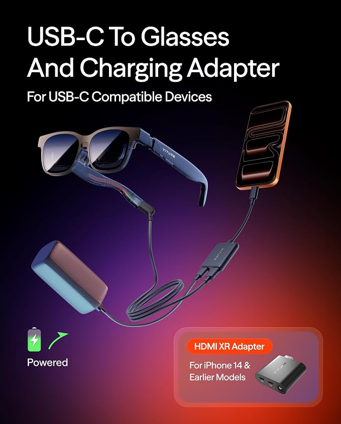 VITURE USB- C Pro XR Charging Adapter for USB-C iPhone Enabling Multi-Screen Enhanced 3DoF Spatial 3D VR Video Features Fits iPhone 17/16/15 Charge and Play for Other Devices