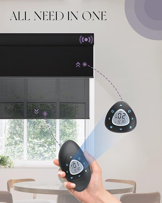 Graywind Motorized Dual Shades for Windows Smart Double Blinds Blackout and Solar Motorized Blinds with Remote Alexa Google Control Day Night Shades, Custom Size (Blackout Black)