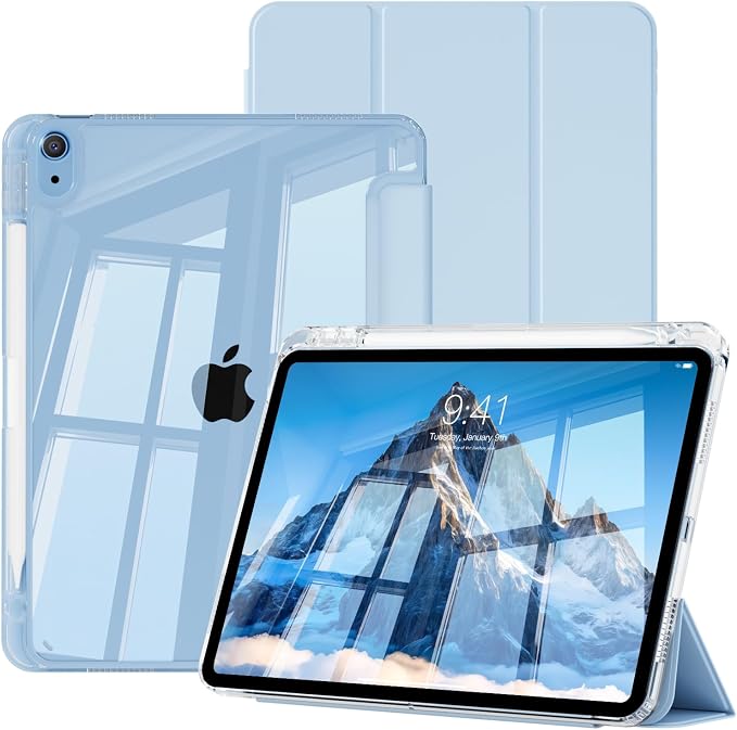 Case for iPad (A16) 11th Gen 11 Inch &amp iPad 10th Gen 10.9 Inch | Lightweight Trifold Stand Cover Clear Hard PC Back Shell with Pencil Holder Auto Sleep/Wake Black