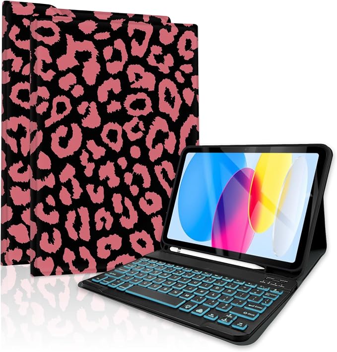 for Bluetooth Keyboard for iPad 10th Gen 10.9 inch (2022) case (A16) 11th / 10th Gen Case 11'' (2025) with 7-Color Backlights Pencil Holder Detachable Rechargeable - Black Cow