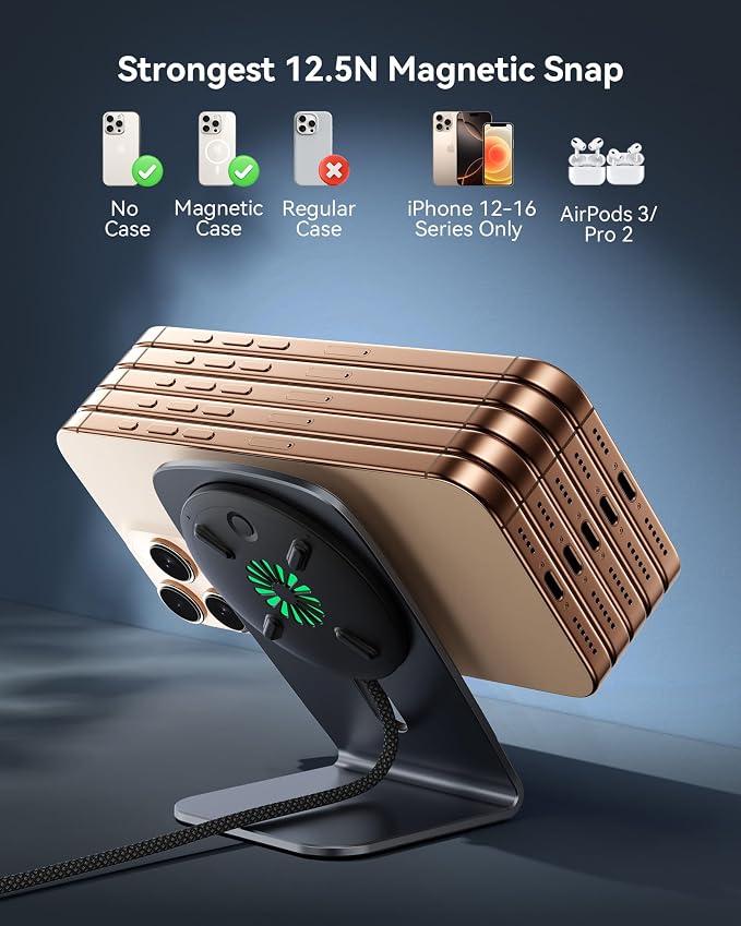 INIU 15W Fast Qi Certified Wireless Charging Station &amp Qi2 Certified 15W Mag-Safe Wireless Charger Stand Combo