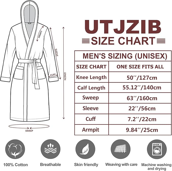 Mens Robe with Hood-Classic Terry Cloth Bathrobe for Men,Soft Knee Length Bathrobes
