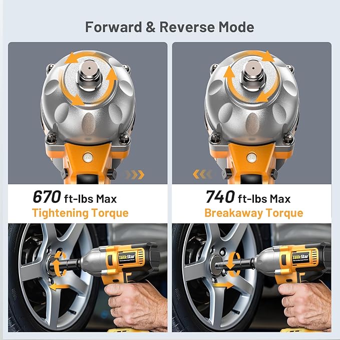 Cordless Impact Wrench 740 Ft-lbs(1000N.m) 3300RPM High Torque 1/2 Inch Impact Gun, Electric Impact Driver, Brushless Motor, 2x4.0Ah Battery Fast Charger for Car Tires Truck Mower