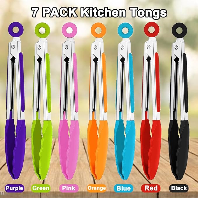 xlehoely 7 Pack Kitchen Tongs,7 Inch Stainless Steel Cooking Tongs