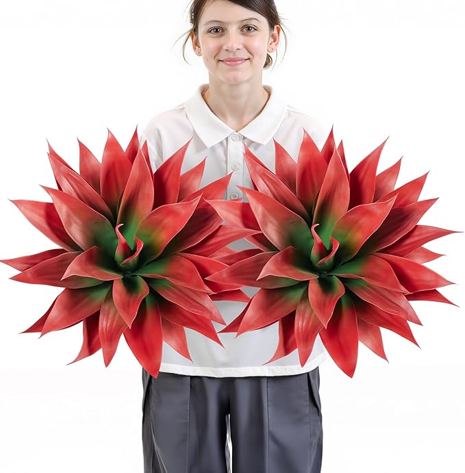 Velener Fall Fake Agave Artificial Plant, Red Fake Succulents Plant for Room Decor, Unpotted Faux Agave Stems Plant for Fall Outdoor/Indoor Decor, 22 inches, Set of 2
