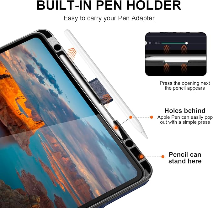 Leather Case for iPad 11th/10th Gen (11/10.9) Black | Genuine Leather Pencil Holder Adjustable Stand Magnetic Closure Auto Wake/Sleep