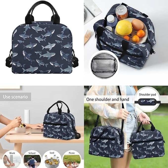 Shark Backpack for School Girls Boys Bookbag with Lunch Bag Pencil Case Water Bottle Pouch Kids School Bags Preschool Elementary Schoolbag 4pcs/set Travel Daypack