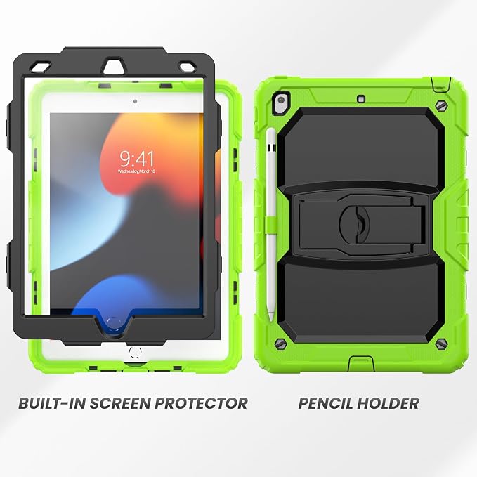 HXCASEAC Case for iPad 9th/8th/7th Generation Case Kids Boys Drop Proof | Built-in Screen Protector Pencil HolderStand Protective Silicone Shockproof Hard Rugged Black