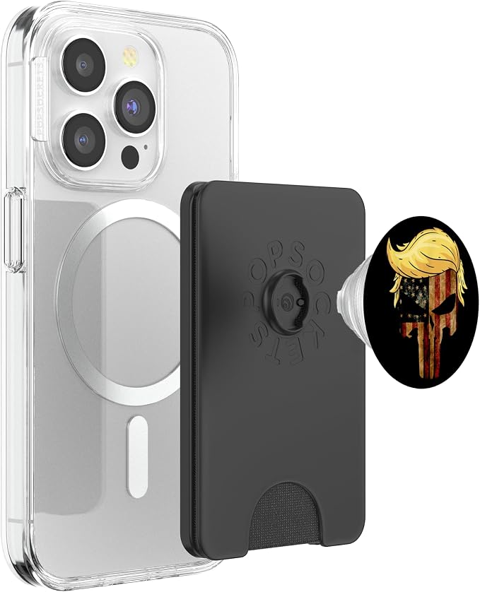 Skull with iconic Trump Hair president Flag America Tshirt PopSockets Adhesive PopGrip