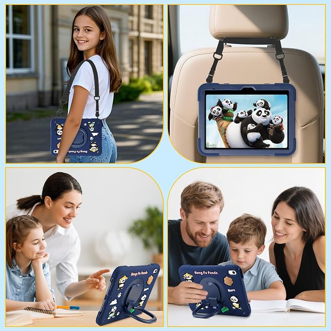 Case for iPad A16 11th Generation 11 Inch 2025 iPad 10th Generation 10.9 Inch 2022 Silicone 3D Panda Design Kids Case Heavy Duty Protection with Kickstand/Pencil Holder/Strap