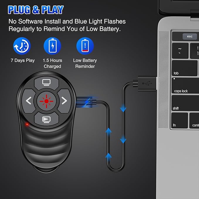 2 in 1 Presentation Clicker with Laser Pointer Finger Ring Clicker Rechargeable Presentation Clicker Long Distance PPT Clicker Remote Wireless Clicker Laser Pointer for Classroom Teacher Projector