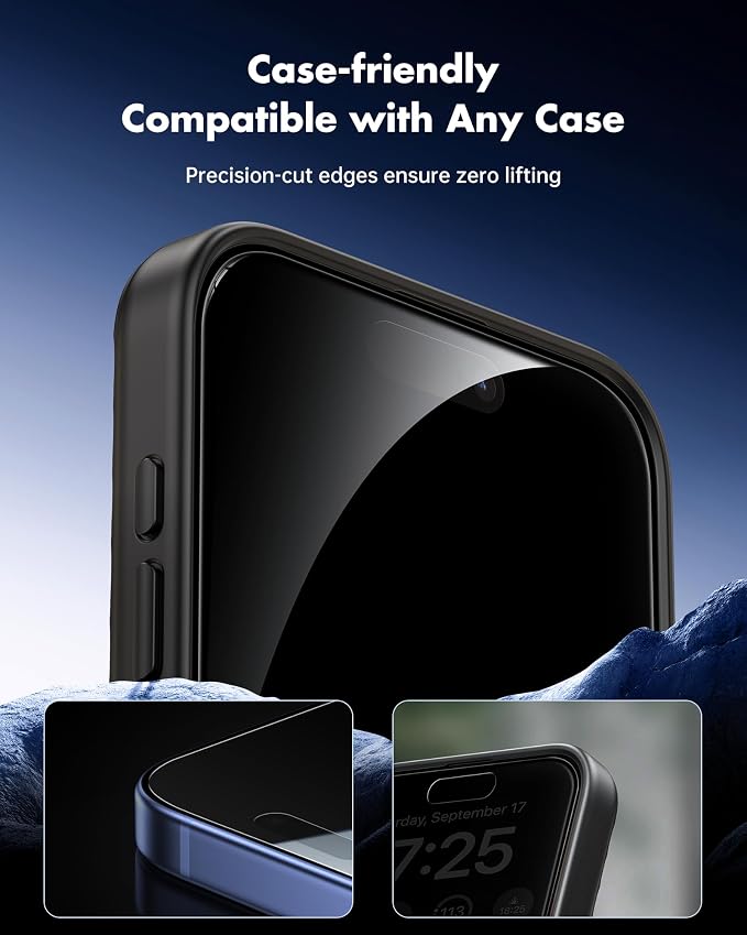 UNBREAKcable Privacy Screen Protector for iPhone 15 (6.1) 25° Anti-Spy Tempered Glass Easy Install Alignment Frame Case-Friendly 9H Hardness Anti-Fingerprint 3-Pack