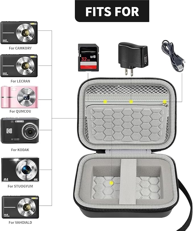 Carrying & Protective Case for Digital Camera, AbergBest 21 Mega Pixels 2.7" LCD Rechargeable HD/Kodak Pixpro/Canon PowerShot ELPH 180/190 / Sony DSCW800 / DSCW830 Cameras for Travel - Black