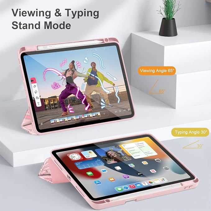 Tuiklol for iPad Pro 11 Inch 4th / 3rd / 2nd / 1st Gen (2022 2021 2020 2018) Case -Built-in Pencil Holder Shockproof Cover Clear Transparent Back Shell with Auto Wake/Sleep Black Flower