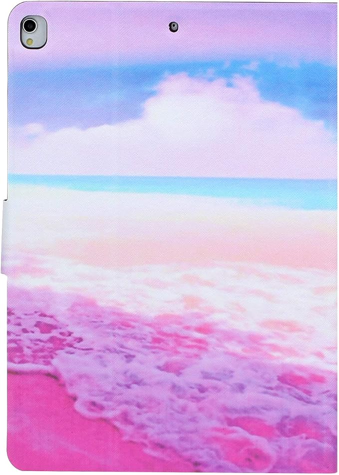 for Apple iPad 9th/8th/7th Generation 10.2 Inch Case 2021/2020/2019Smart PU Leather Folio Stand Magnetic Wallet with Card Pockets [Auto Wake/Sleep] Soft TPU Shockproof Cover Pink Beach Sea