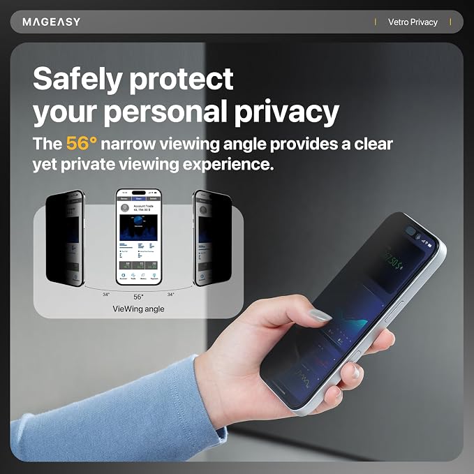 MAGEASY Designed for Phone 17 Pro Privacy Screen Protector - Anti-Fingerprint Ultra Clear Easy Installaion - Vetro Privacy