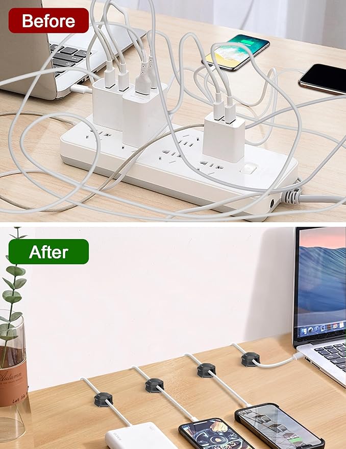 Cord Holder - Magnetic Cable Clips - Under Desk Cable Management - Adhesive Wire Holder Keeper Organizer for Desk, Nightstand, Phone Charger, Computer, Home, Office, Car (6pcs)