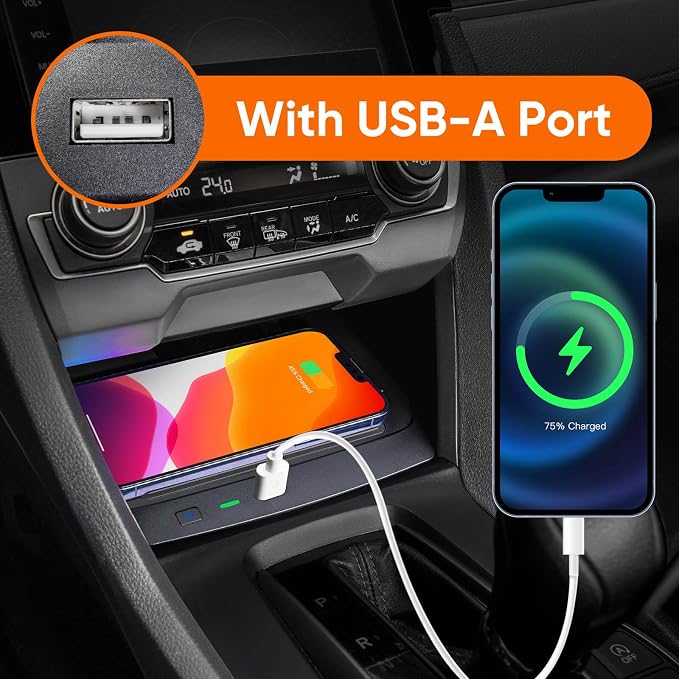 Wireless Charger for Honda Civic 2016-2021 with USB Port | Charging PadCleaner Tidier InteriorSafer DrivingConvenientBroad Compatibility