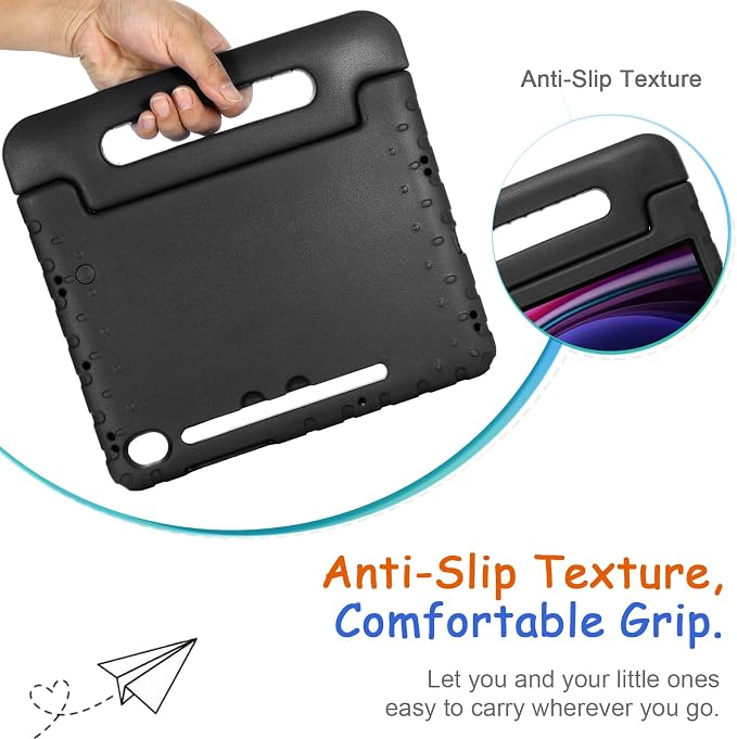 Kids Case for Samsung Galaxy Tab S10 FE Plus 13.1 (2025) Techcircle Handle Stand Light EVA Foam Bumper Protective Rugged Drop Protection Child Proof Cover Black