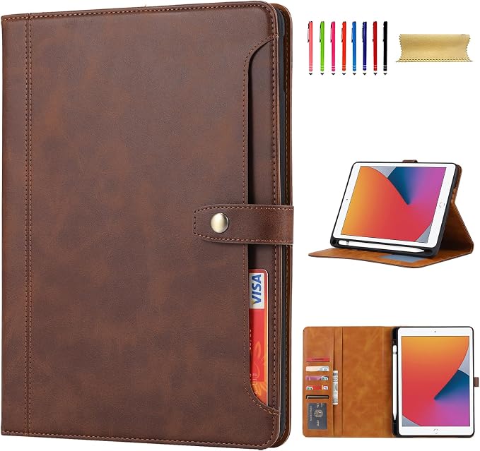 Flip Case for Apple iPad 10.2 9th 8th 7th Generation 2021/2020/2019 Pencil Holder Smart Cover Auto Sleep Wake Protective Documents Pocket Stand Snap Closure Case for iPad 10.2 Inch Black