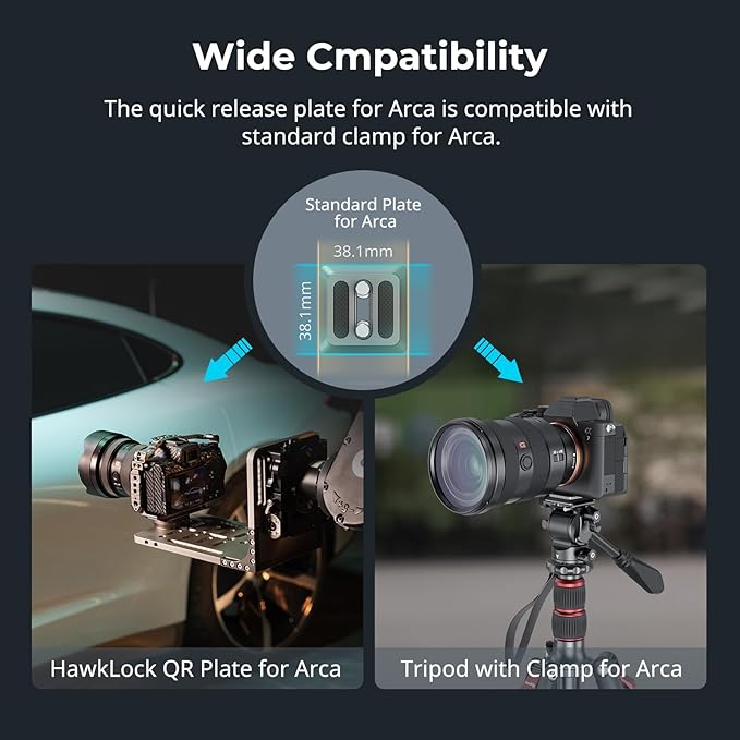 SmallRig HawkLock H38 Quick Release Mount Plate for Arca-Swiss, QR-Slide Camera Mount Plate for Arca with Two 1/4"-20 Screw, Silicone Pad and 1/4"-20 Threaded Hole for Manfrotto Plate or Tripod - 4486