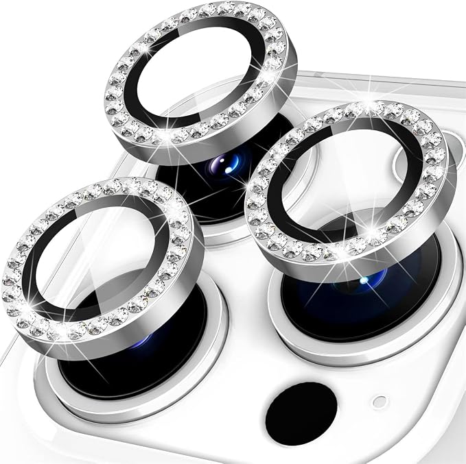 Suoman for iPhone 14 Pro Max / 14 Pro Camera Lens Protector [Diamonds Bling] 9H Tempered Glass Full Coverage Metal Protective Cover - Diamond Black