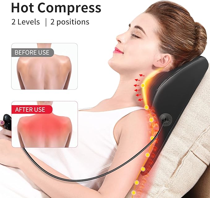 Boriwat Back Massager with Heat, 3D Kneading Massage Pillow for Back, Neck, Shoulder, Leg Pain Relief Deep Tissue, Gifts for Women Men Mom Dad