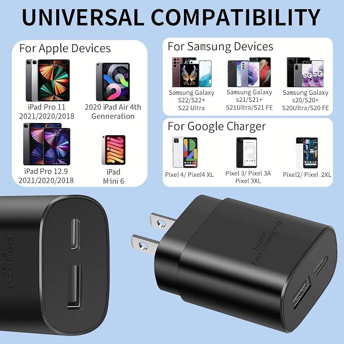 Super Fast ChargerType C Fast Charger 25W 2-Pack USB C Wall Charger Block Compatible for Samsung Galaxy S22+/S22/S21/S20/Ultra/PlusNote 10/Note10+/Galaxy Tab S7/S8