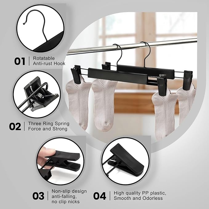 20 Pack Pants Hangers with Adjustable Non-Slip Clips Anti-Rust Hanging Hook for Trouser,Skirts,Jeans,Clothes Hangers Black